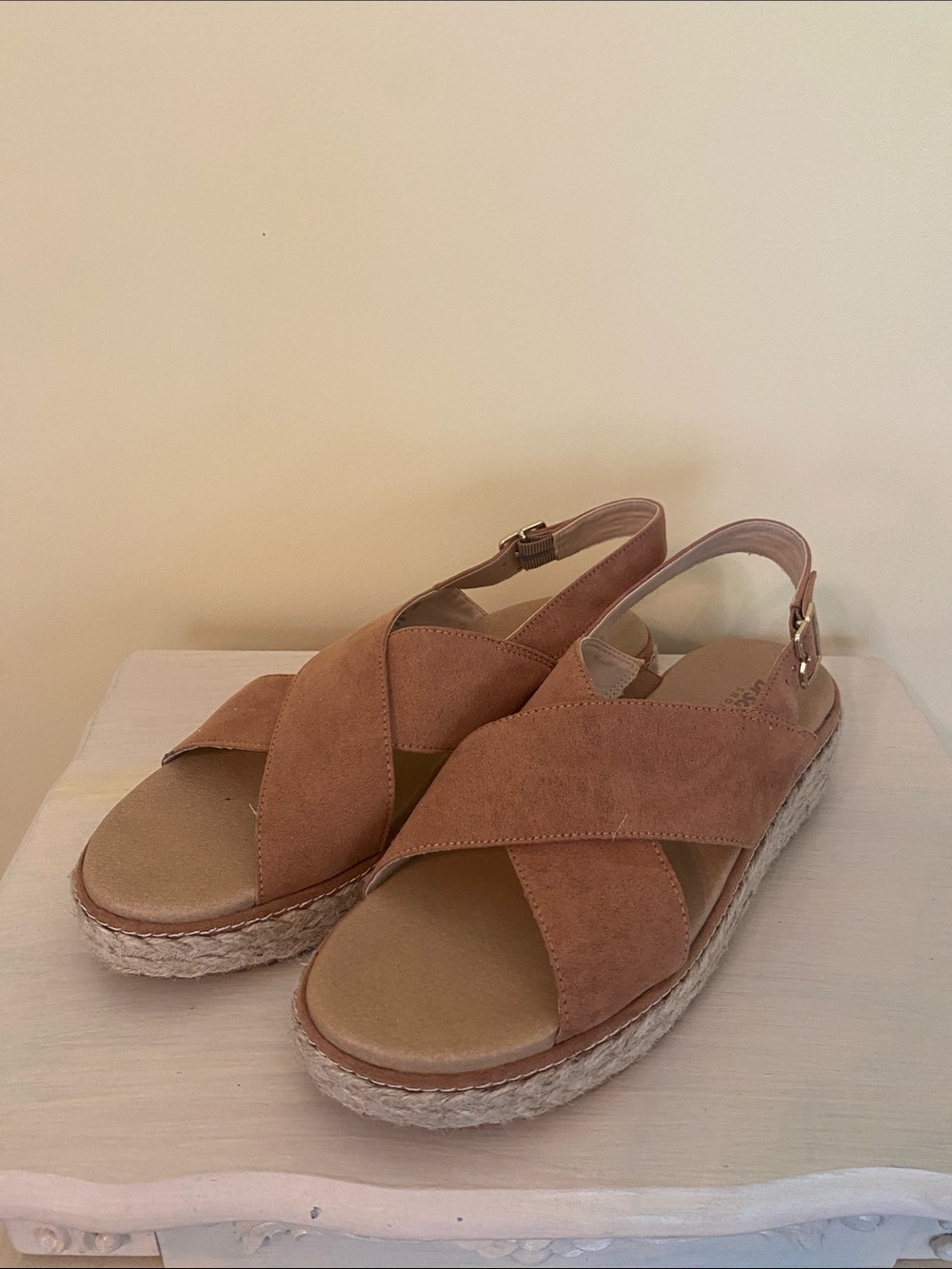 Women's Taupe Suede Cross-Strap Espadrille Sandals with Slingback